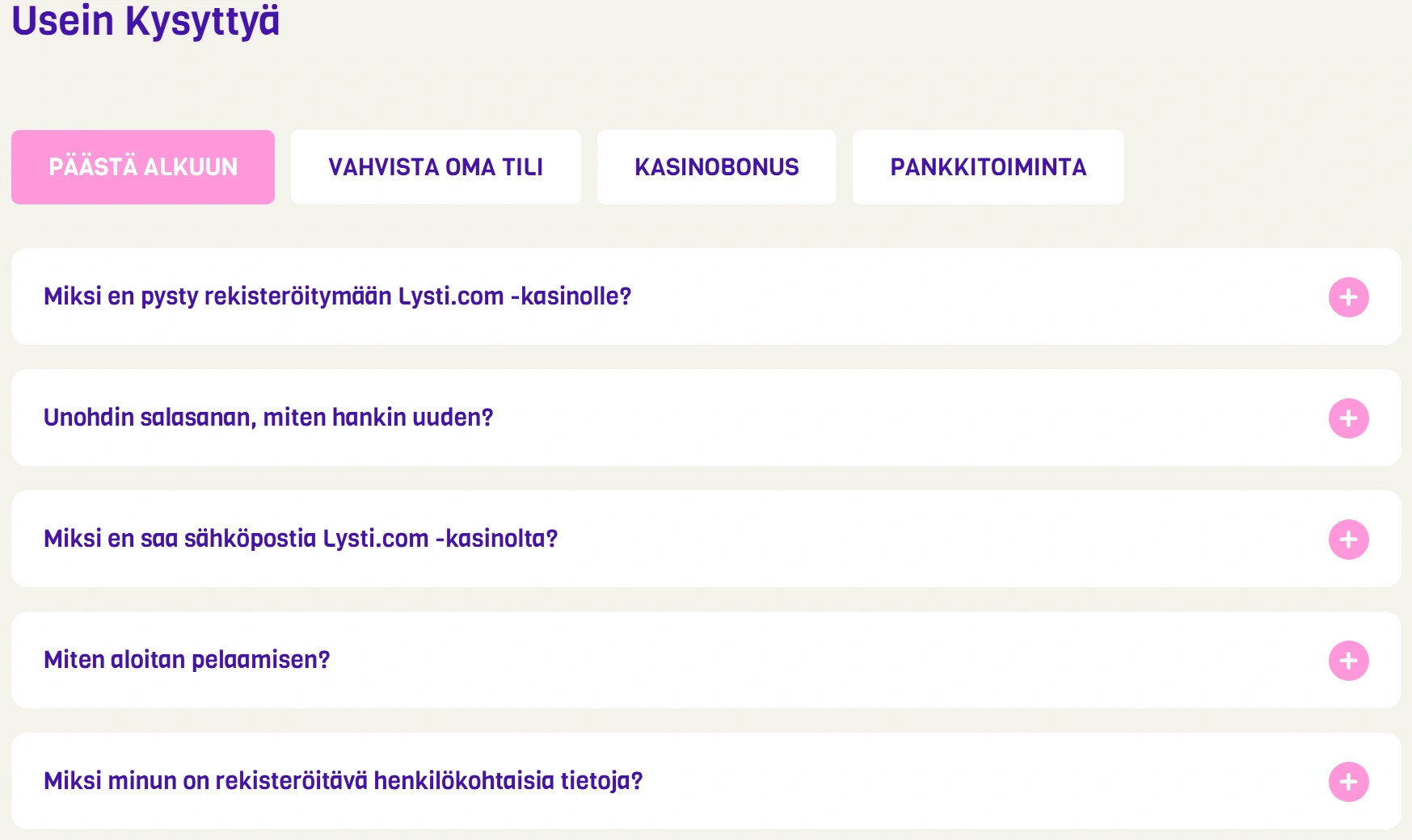 Lysti casino Asiakaspalvelu